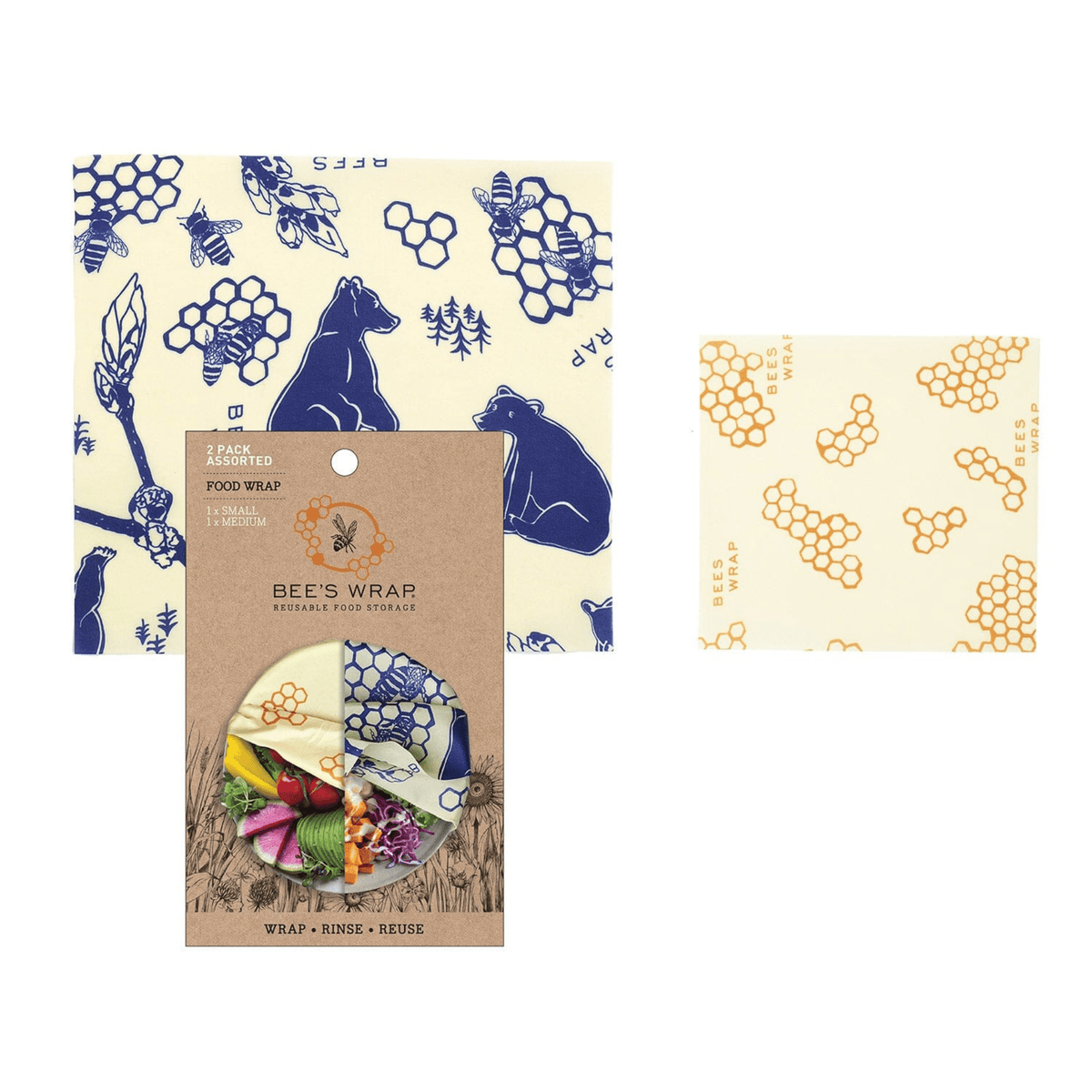 Assorted Wrap 2 Pack (S, M) Honeycomb and Bees and Bears Bundles Bee's Wrap 
