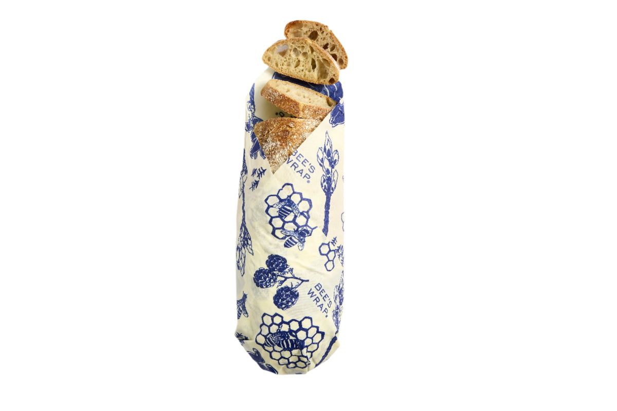 Bread wrap in Bear and Bees pattern wrapped around bread