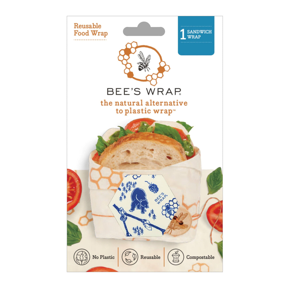 Bee's Wrap Bears and Bees Print Sandwich Wrap in packaging