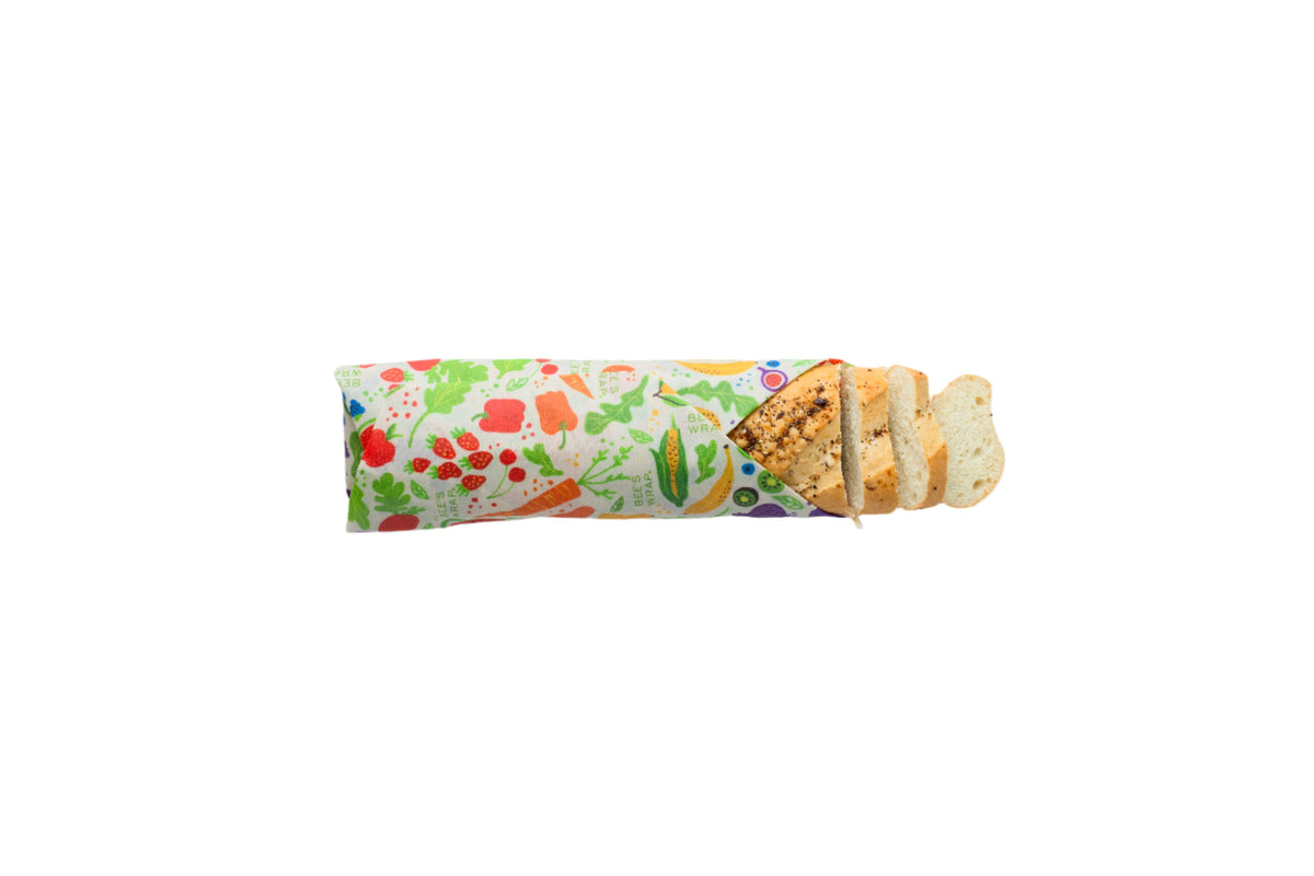 Bees Wrap in pattern garden party wrapped around bread
