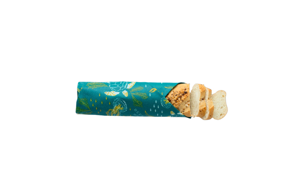 Breadwrap with Ocean Pattern with a loaf of bread in it